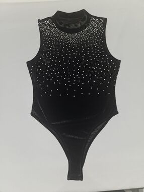 Black Velvet Rhinestone One-Piece